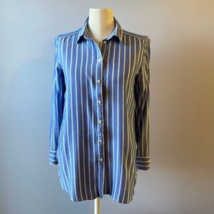 LOFT BLUE & WHITE STRIPED BUTTON DOWN BLOUSE